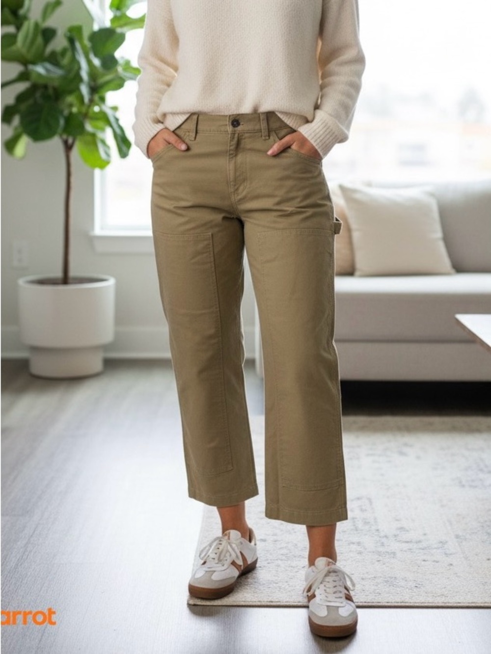 Herschel Supply Company Olive Cropped Wide-Leg Utility Pants